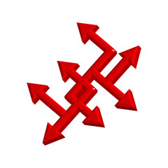 Arrows in different directions, red on a white background, 3d, vector