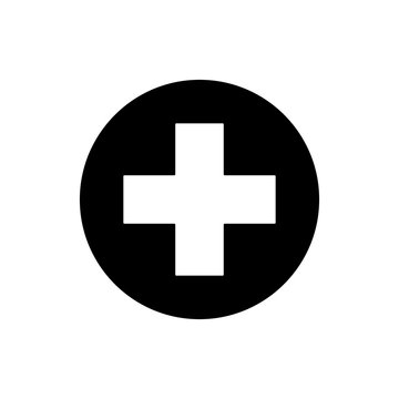 Black Medical cross in circle icon isolated on white background. First aid medical symbol. Vector Illustration