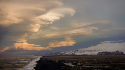 Dramatic skies over the Black Beach of South Iceland