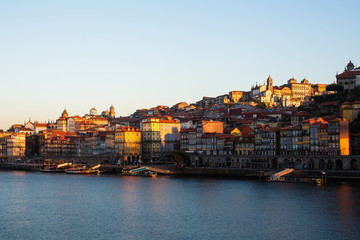 View of the Douro river and Ribeiro in Porto, Portugal.