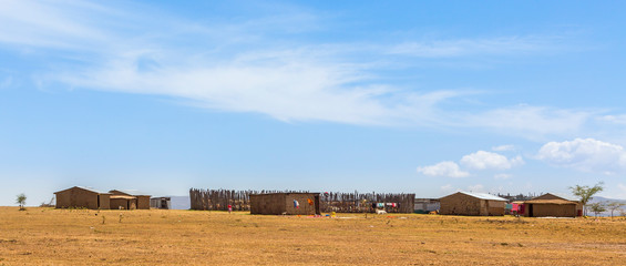 Masai settlement on the savannah in Africa