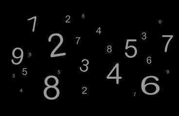 Gray numbers on a black background, numerology