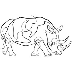 Rhino one line drawing. Continuous line Africa Animal Vector Art