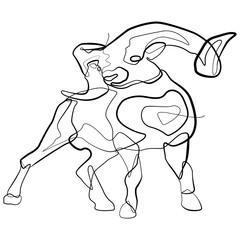 Ram one line drawing. Continuous line Animal Vector Art