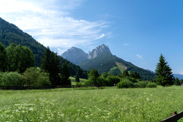 Summer view of Pozza di Fassa - Italian Dolomites. Summer view of Val di Fassa with Pozza village, Trentino, Italy. Summer in the mountains.