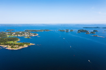 Fototapeta na wymiar Kotka. Finland. Bird's-eye view of the Islands. In the frame of sailing yachts
