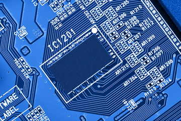 Electronic circuit board close up.