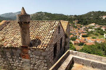 Traditional Cylindrical chimneys named fumari on Lastovo island, Croatia,Europe