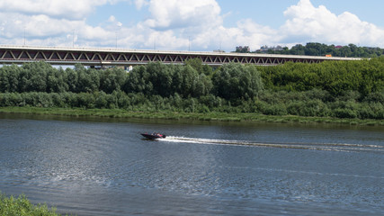 Obraz premium river, bridge, cutter, trees