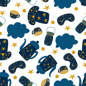 seamless pattern with star teapot cap jam on a white background - vector illustration, eps