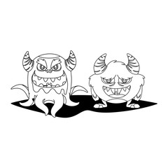 funny monsters couple comic characters monochrome