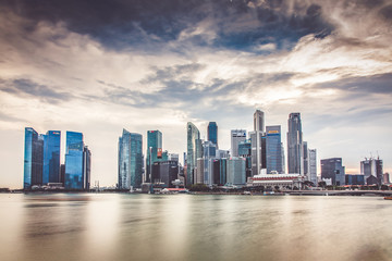 SINGAPORE, SINGAPORE - MARCH 2019: Downtown core skyscrapers by Marina Bay in Singapore