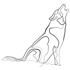 Dog Wolf one line drawing. Continuous line Animal Vector Logo