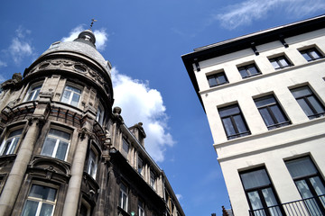 Fototapeta na wymiar Low angle view of old buildings from Antwerp, Belgium