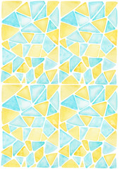 abstract hand drawing  watercolor pattern with blue yellow geometric shapes triangle 