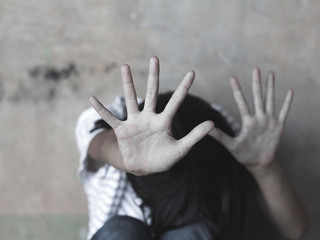 traumatized children concept. stop violence and abused children.