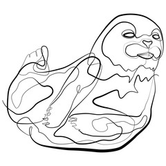 Baby Seal one line drawing. Continuous Line Sea Animal Vector Logo