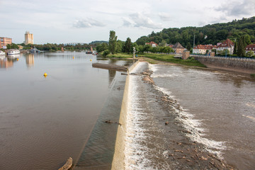 Fototapeta na wymiar River Weser from the Münster bridge (Münsterbrücke) Hameln Lower Saxony (Niedersachsen)