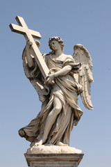 Bernini's sculpture along Sant'Angelo bridge before Castel S.Angelo in Rome, Italy. 