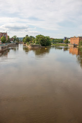 River Weser from the Münster bridge (Münsterbrücke) with the little island Hameln Lower Saxony (Niedersachsen)
