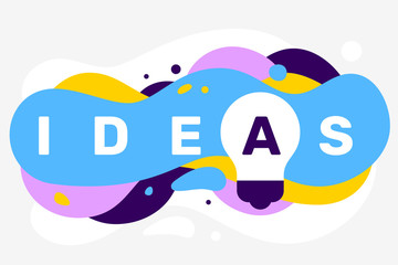 Vector creative illustration of business idea word typography with light bulb icon on color background with abstract shape.