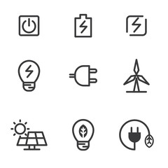 Set of power and energy related icon line design