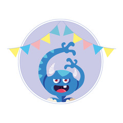 funny monster with horns and party garlands