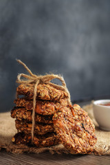 healthy oat flakes cookies stack with raisin