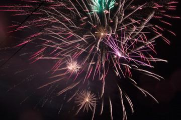 Colorful fireworks celebration and the twilight sky background. . Great holiday of a great country....