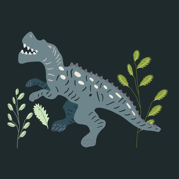 gray dinosaur roaring among plants clip art preview