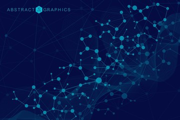 Structure molecule and communication. Dna, atom, neurons. Scientific concept for your design. Connected lines with dots. Medical, technology, chemistry, science background. Vector illustration.