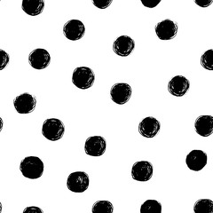 Hand Draw Polka Dots Seamless Pattern. Vector Black ink Brush. The texture of the pencil.