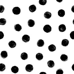 Hand Draw Polka Dots Seamless Pattern. Vector Black ink Brush. The texture of the pencil.