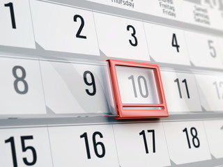 Calendar with moving red date pointer - Concept of calendar, reminder, organizing - 3d illustration of calendar