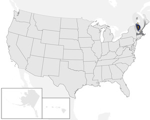 Location Map of  State Massachusetts on map USA. 3d State Massachusetts flag map marker location pin. High quality map of  Massachusetts.  Vector illustration EPS10.