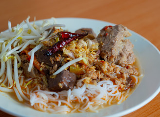 Rice vermicelli with minced pork Thailand flavor curry