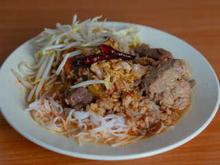Rice vermicelli with minced pork Thailand flavor curry