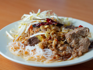 Rice vermicelli with minced pork Thailand flavor curry