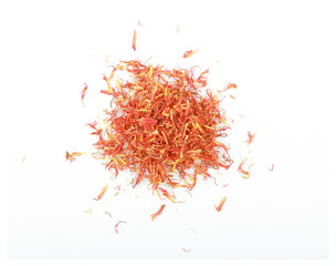 Dried safflower isolated on a white background. Top view