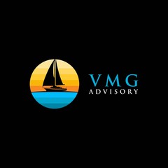 simple sailboat and sea vector logo