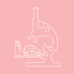 Microscope, electric car, charging station.