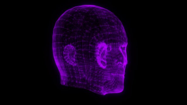 Purple Wireframe Man Head Animation Loop Graphic Element