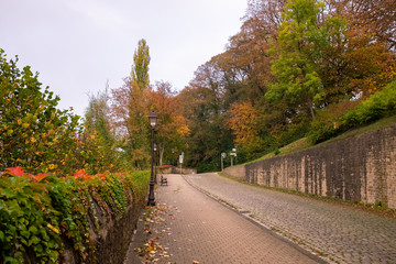 Fototapeta na wymiar Autumn scene in Pfaffenthal district. Luxembourg City.