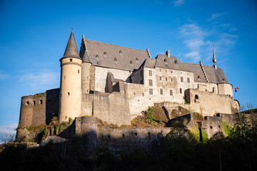 Fototapeta na wymiar The beautiful medieval castle in Vianden at sunset. Luxembourg