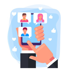 People man woman friends lovers chatting online by smartphone internet. Online web communication concept. Vector design graphic flat cartoon illustration