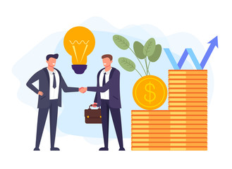 Two businessman people characters shaking hands. Successful business cooperation concept. Vector design graphic flat cartoon illustration
