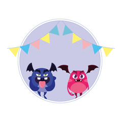 funny monsters with party garlands decoration