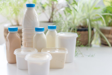 different milk products on the table