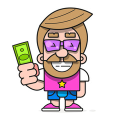 Buyer with money in hand , wants to buy goods vector character Ready For Your Design, Greeting Card