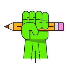 Green Hand With Pencil Vector For Your Design
